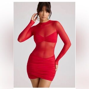 Oh Polly Red Sheer Mini Dress